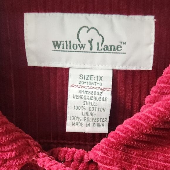Willow Lane Red Corduroy Shacket Size 1X - Picture 13 of 13